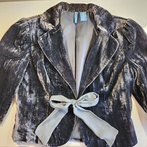 Studio (r) Blue Gray Crushed Velvet Tie Waist Short Blazer  Womens 10